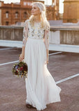 Lucy | Elegant Embroidered Long Sleeve High Neck Tulle Wedding Dress No Train - Perfect for Any Wedding Style