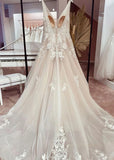 Mabel | Stunning A Line/Princess V Neck Lace Tulle Wedding Dress with Train