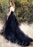 Mamie | Gothic Black Corset Strapless Backless Wedding Dress Train