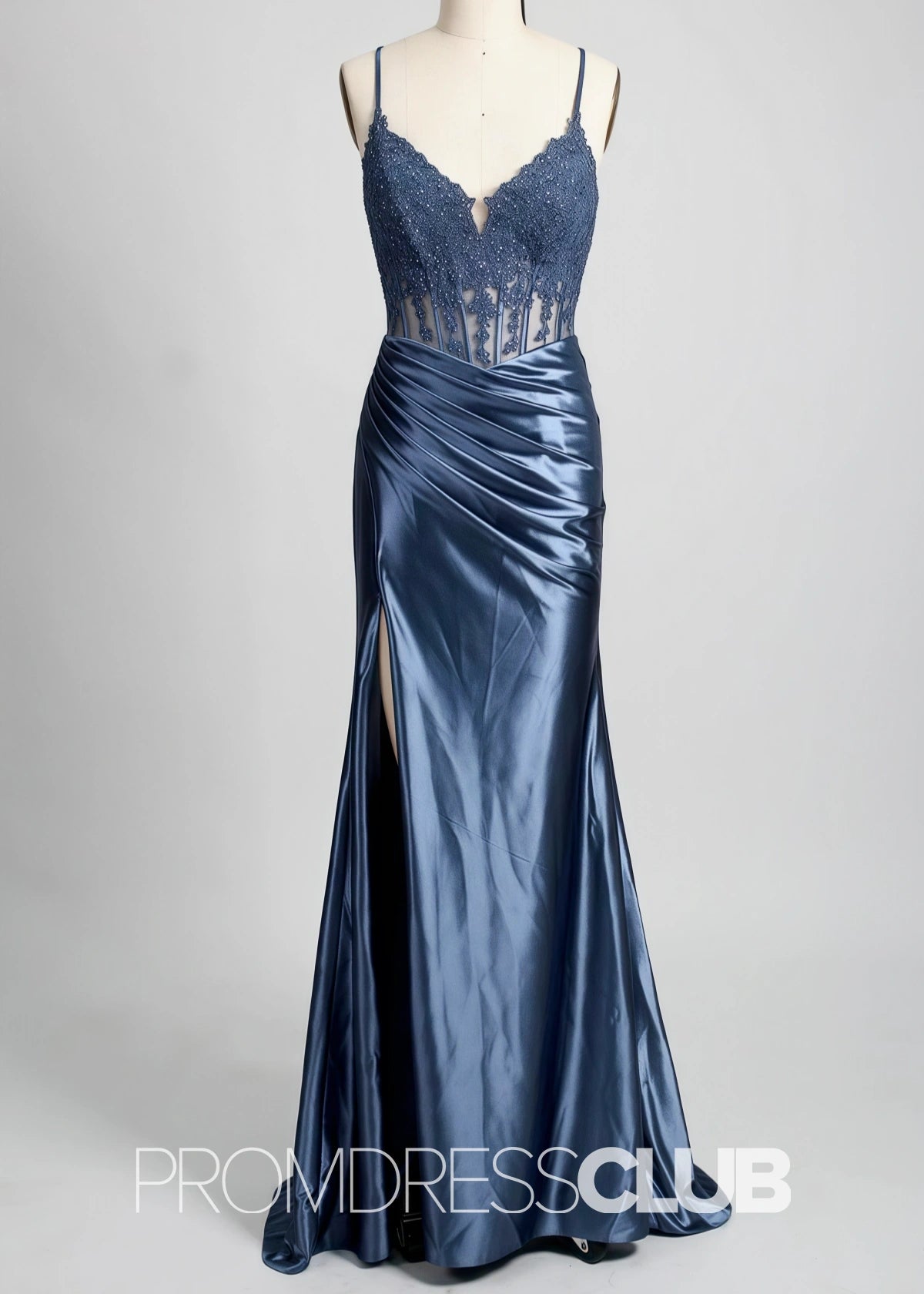 Fay |Mermaid Navy Blue Prom Dresses Long V Neck with Slit