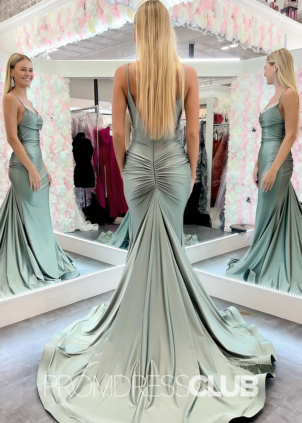 Florence | Mermaid Sage Green Prom Dresses Long Scoop Neck