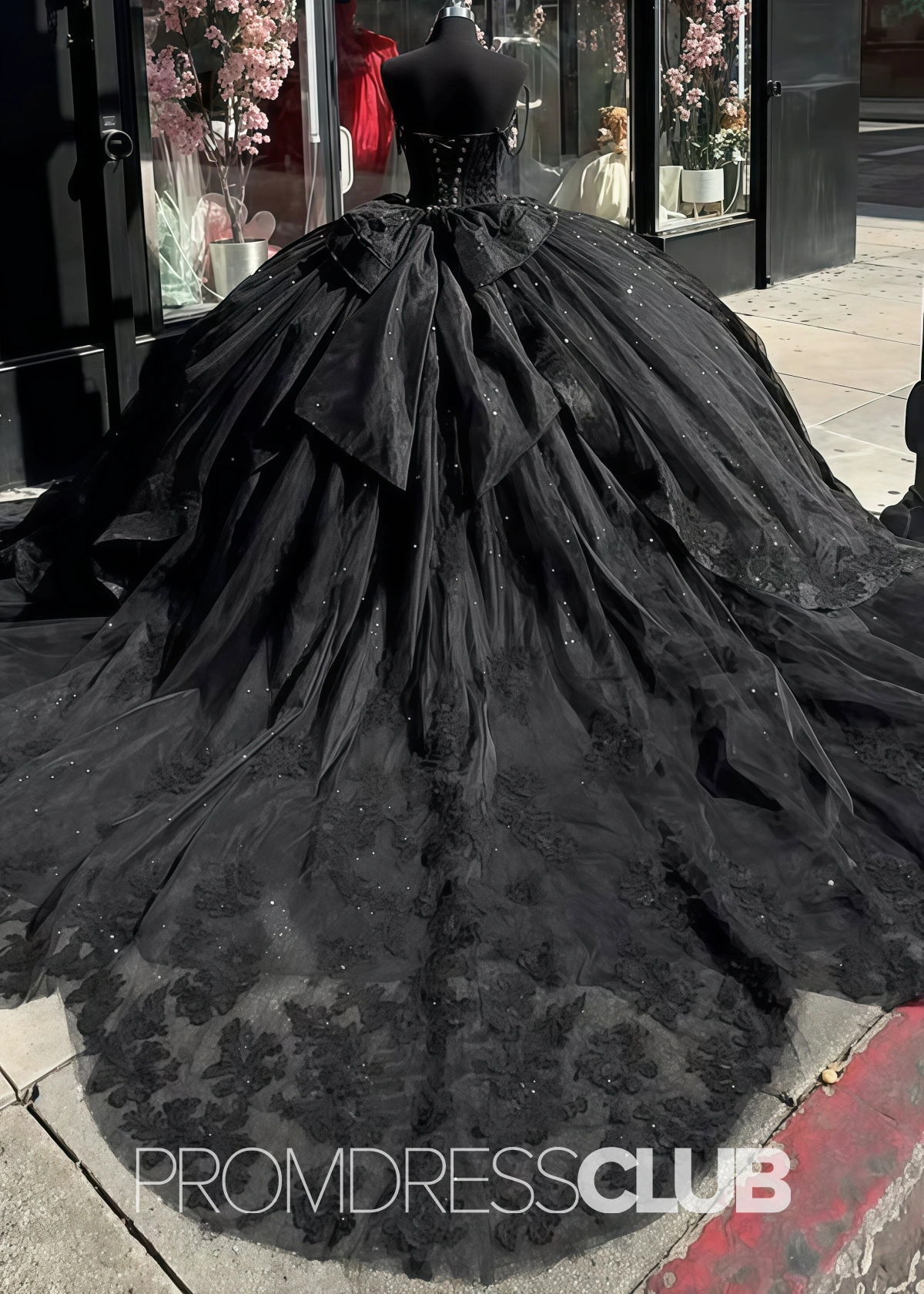 Elaine |Ball Gown Black Quince Dresses Sweetheart Off the Shoulder with Flowers Beaded