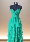 Alexandra | Yellow Spaghetti Strap Corset Maxi Dress Formal for Ruffles Color Emerald Green