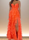 Alexandra | Yellow Spaghetti Strap Corset Maxi Dress Formal for Ruffles Color Orange