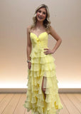 Alexandra | Yellow Spaghetti Strap Corset Maxi Dress Formal for Ruffles