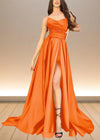 Alice | Black and Gold Corset Strapless Pleated Satin Formal Dress with Slit Color Orange