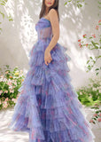 Anastasia | Lavender Floral Tulle Strapless Corset Formal Dress Ruffles