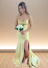 Clementine | Stunning Yellow Strapless Metallic Open Back Prom Dress with Slit Design Color Yellow