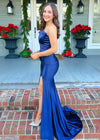 Daphne | Stunning Black and Sage Green Satin Strapless Pleated Formal Dress – Elevate Your Elegance for Every Event Color Royal Blue