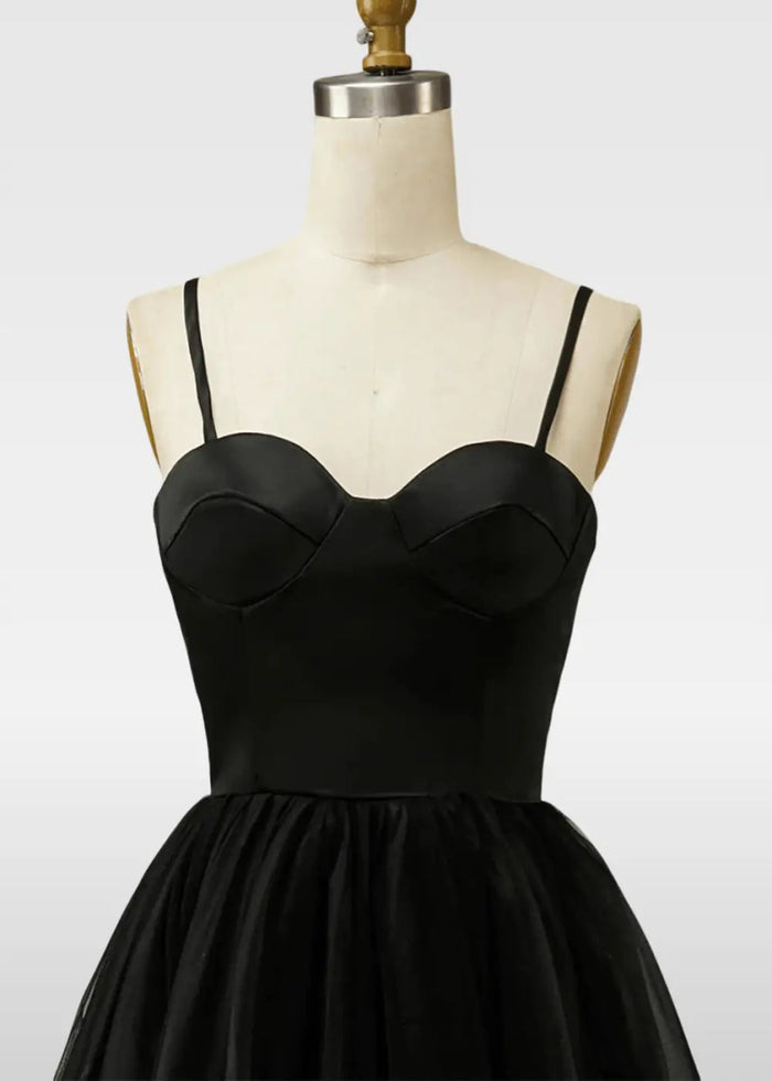 Wallis | Black and Rose Gold Tulle A Line Short Prom Dress - Black - PromDressClub