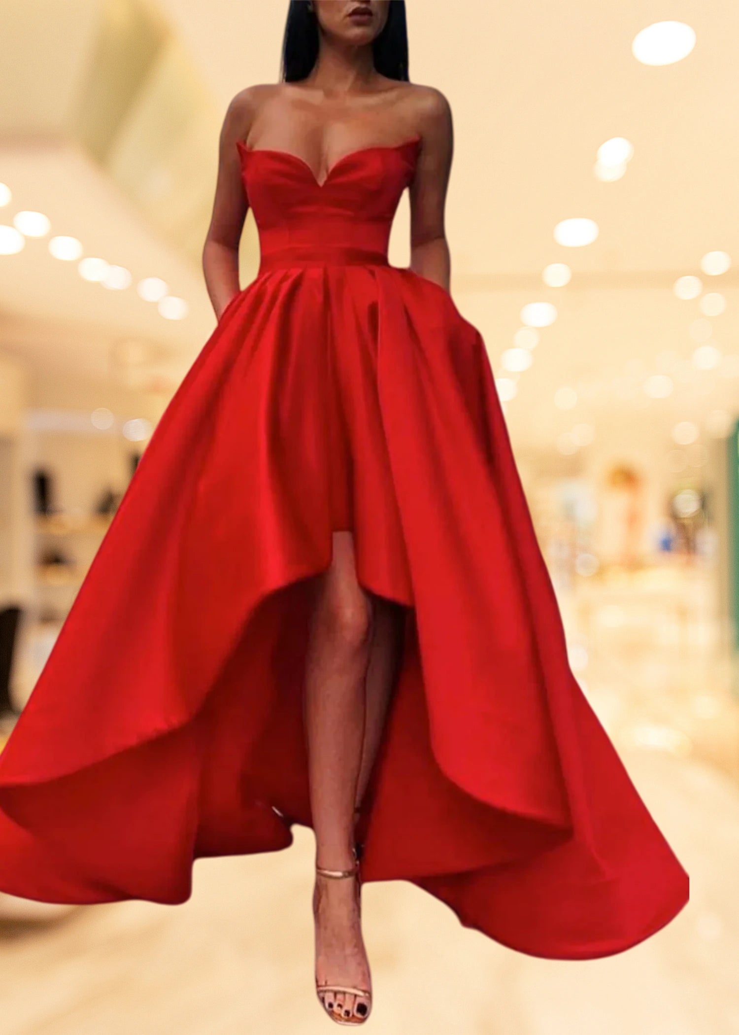 Christie | A - Line High Low Sweetheart Red Long Prom Dress With Slit - Red - US0 - PromDressClub