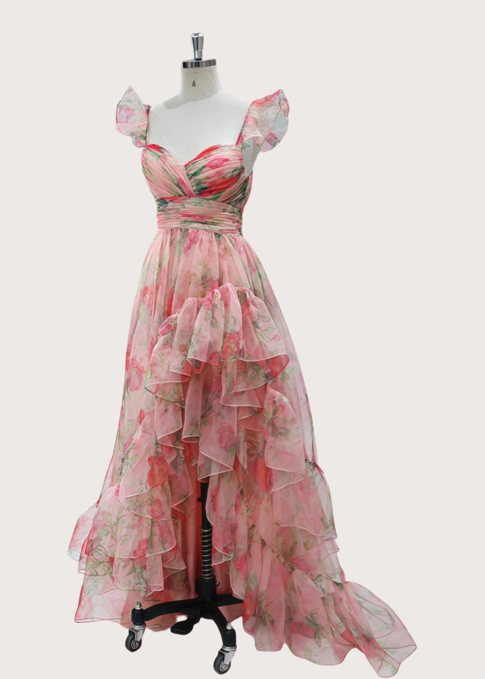 Alexandra | A Line Light Pink Floral High Low Formal Dress - Light Pink Floral - PromDressClub
