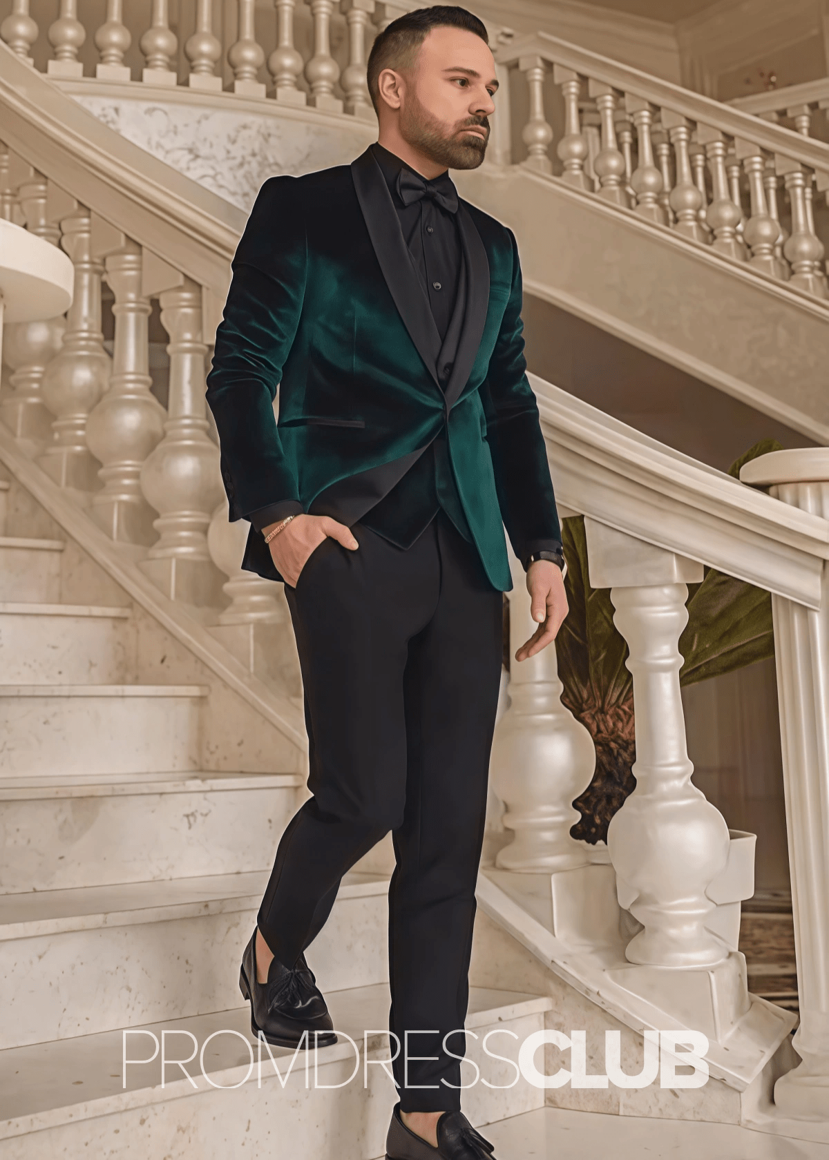 Adam |Dark Green Velvet Prom Suits For Men With Fashion Shawl Lapel | Three Pieces Bespoke Wedding Groom Suits - 34 - PromDressClub