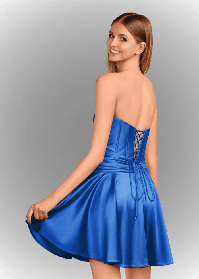 Alana | A Line Fuchsia Satin Strapless Ruched Homecoming Dress with Keyhole - Royal Blue - PromDressClub