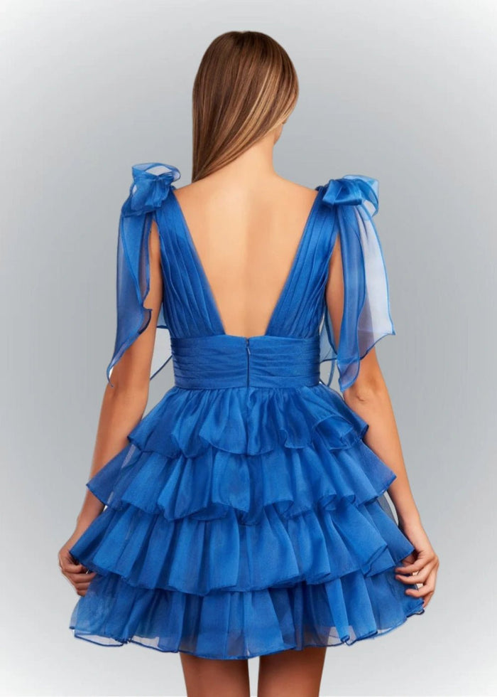 Alessia | Sexy A Line Royal Blue Tiered Ruffle Homecoming Dress with Bow - Royal Blue - PromDressClub