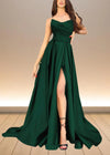 Alice | Black and Gold Corset Strapless Pleated Satin Formal Dress with Slit Color Dark Green