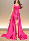 Alice | Black and Gold Corset Strapless Pleated Satin Formal Dress with Slit Color Hot Pink