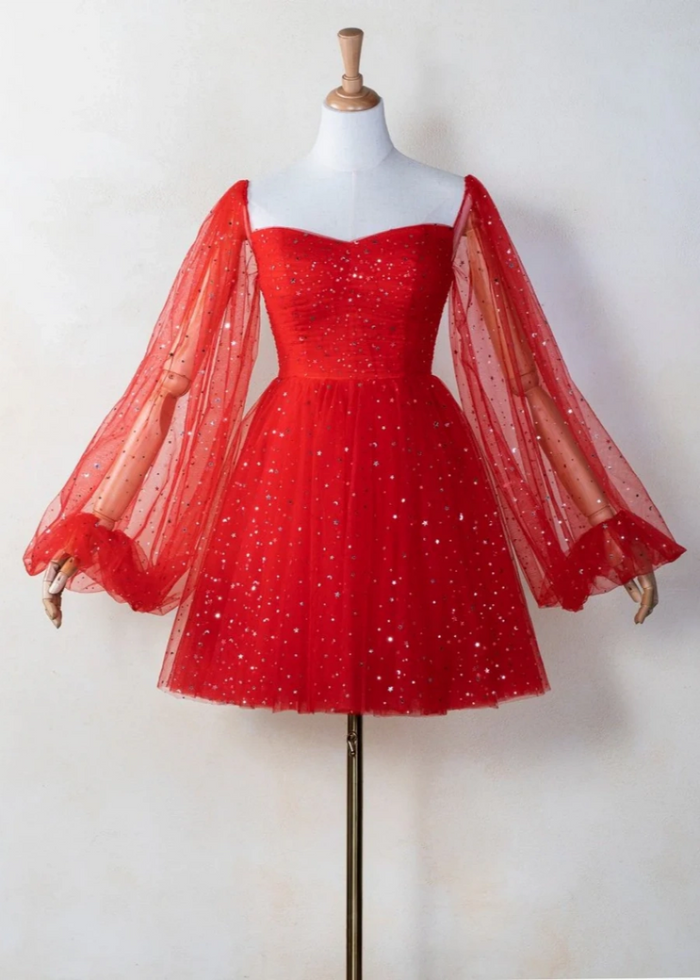 Amarynthe | Command Attention at Homecoming in a Glittering Red Tulle Dress - Red - PromDressClub