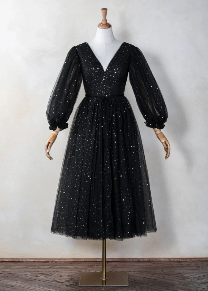 Anemone | Dazzle Like Stars: Black Sequin Homecoming Dress for Moonlit Celebrations - Black - PromDressClub