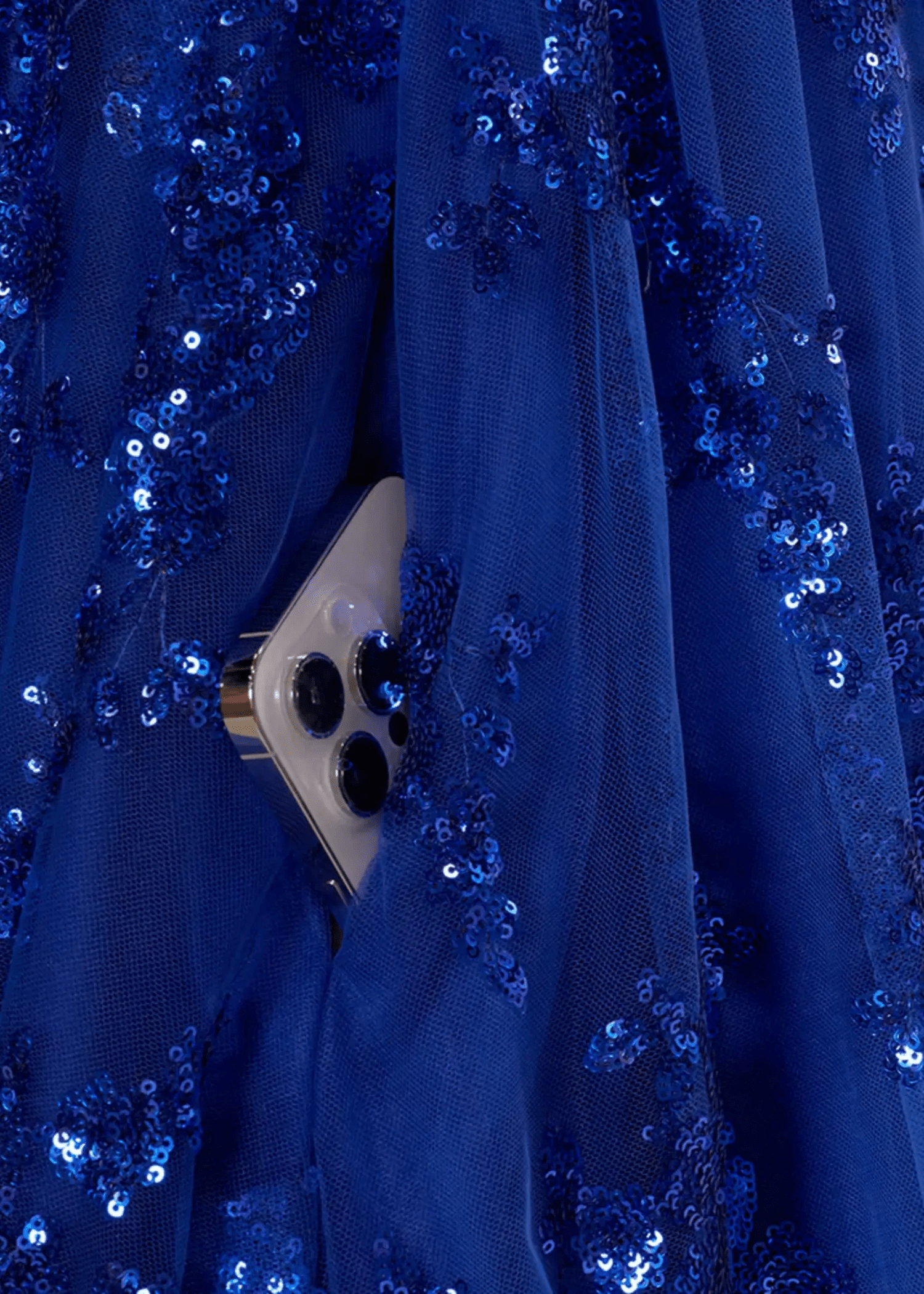 Angela | Strapless Royal Blue and Black Ball Gown Lace Prom Dress with Pockets - Royal Blue - PromDressClub