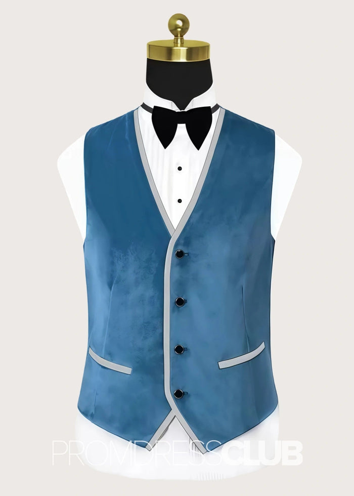 Anthony |Blue Prom Suits For Men With Single Breasted Peaked Lapel Velvet | Three Pieces Bespoke Wedding Groom Suits - Price #price_variant_lowest# - 34 - PromDressClub