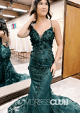 April |Dark Green Prom Dresses Long Trumpet Spaghetti Straps Lace Up With Sequin - Dark Green - PromDressClub