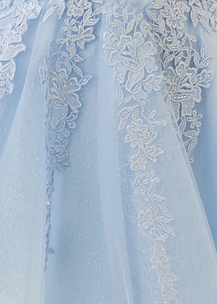 Ariana | Light Blue Lace Corset A Line Short Homecoming Dress - Light Blue - PromDressClub