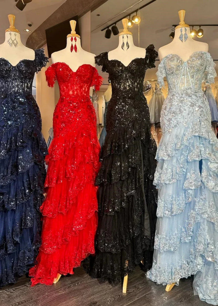 Arlene | A Line Black Strapless Corset Prom DressRuffles with Slit - Fuchsia - PromDressClub