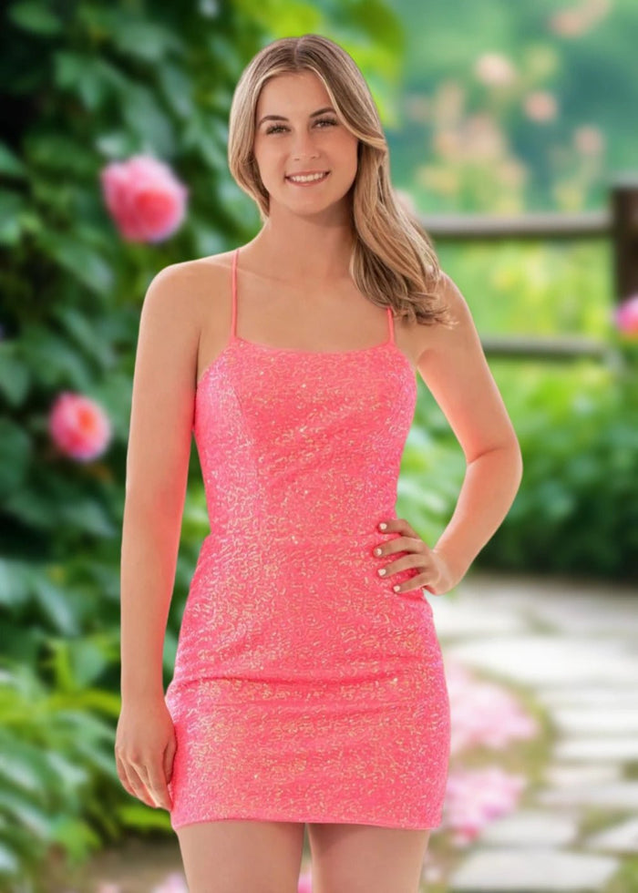 Arlene | Bodycon Orange Sequin Open Back Homecoming Dress - Stylish Scoop Neck Designs - Hot Pink - PromDressClub