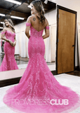 Arlene |Fuchsia Prom Dress Long Trumpet Off The Shoulder With Appliques - Fuchsia - PromDressClub