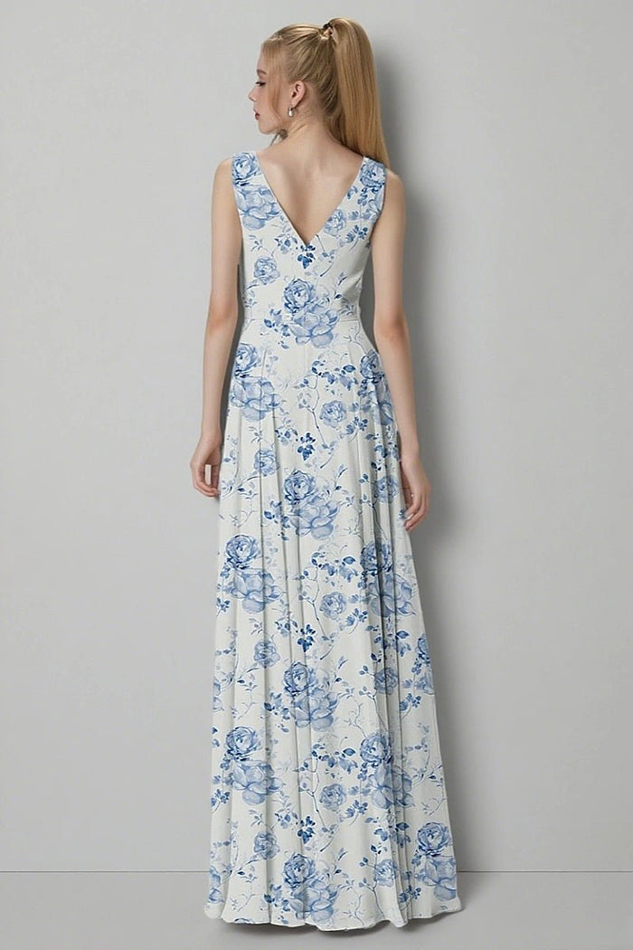 Astounding Aura Blue Floral Bridesmaid Dress: Flattering & Comfortable Wedding Wear - Blue Floral - PromDressClub