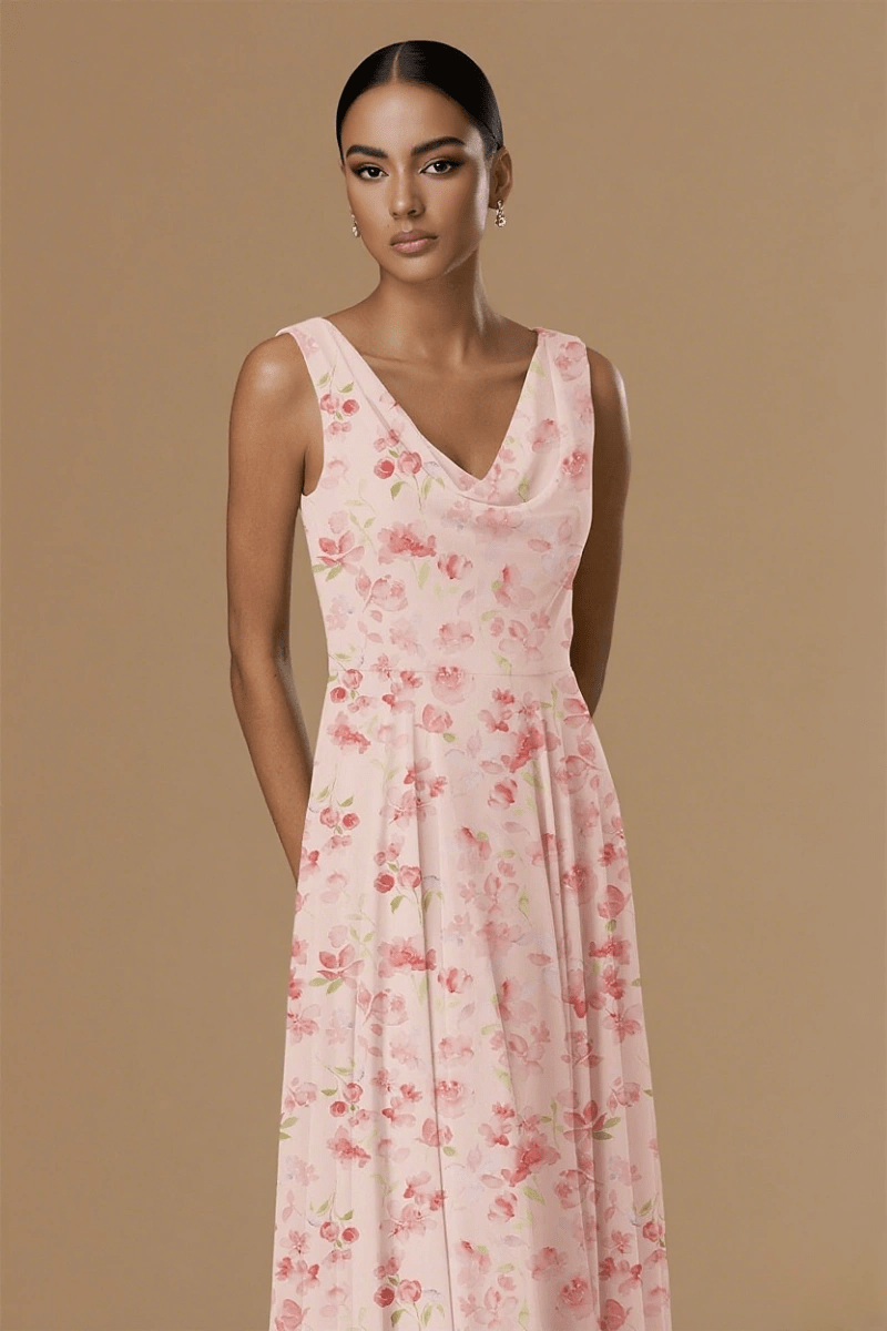 Astounding Aura Floral Pink Bridesmaid Dresses for Timeless Events - Pink Floral - PromDressClub