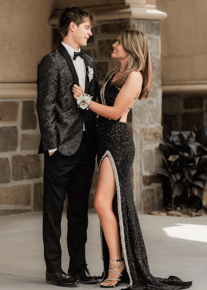 Audrey | Black Mermaid One Shoulder Beaded Prom Dress with Slit - Black - PromDressClub
