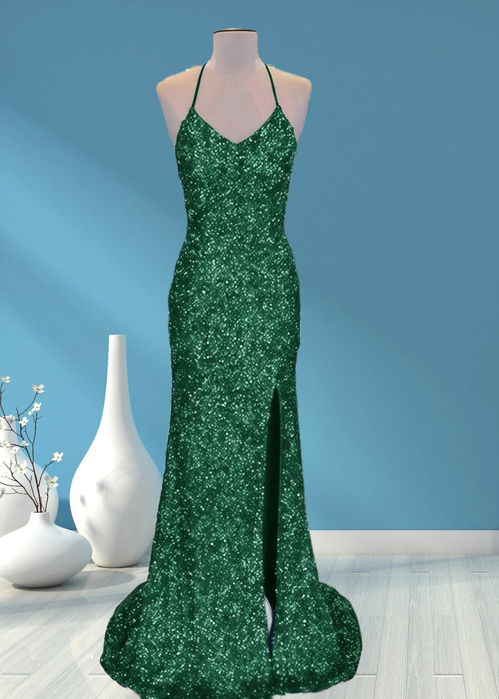 Aurora | Mermaid Long Royal Blue Prom Dress With Sequin Slit - Dark Green - PromDressClub