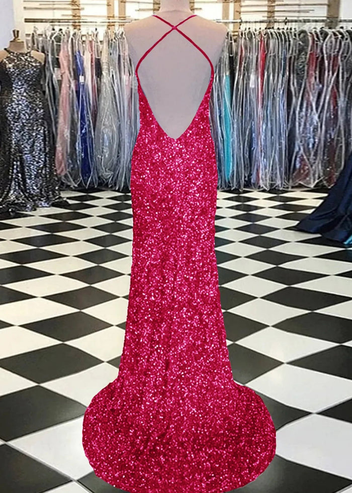 Aurora | Mermaid Long Royal Blue Prom Dress With Sequin Slit - Fuchsia - PromDressClub