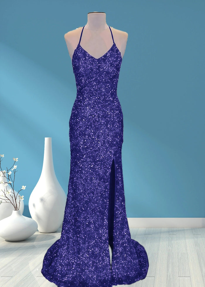Aurora | Mermaid Long Royal Blue Prom Dress With Sequin Slit - Orchid - PromDressClub