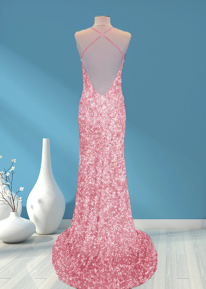 Aurora | Mermaid Long Royal Blue Prom Dress With Sequin Slit - Pink - PromDressClub