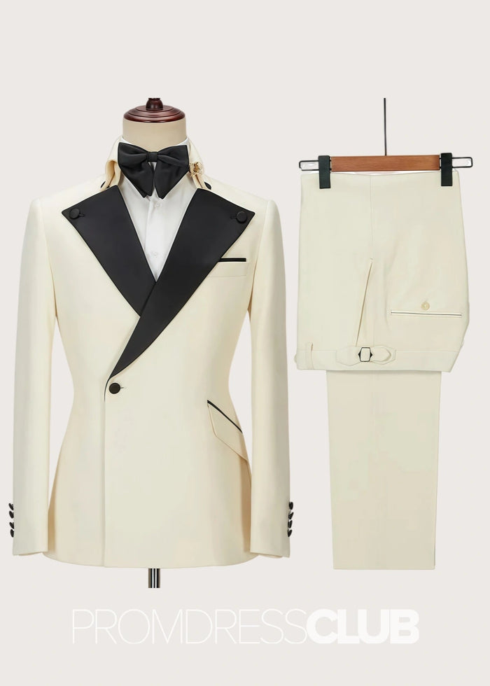 Benjamin |Off White Prom Suits For Men With Fit One Button Stylish |Two Pieces Bespoke Men Suits - Price #price_variant_lowest# - 34 - PromDressClub