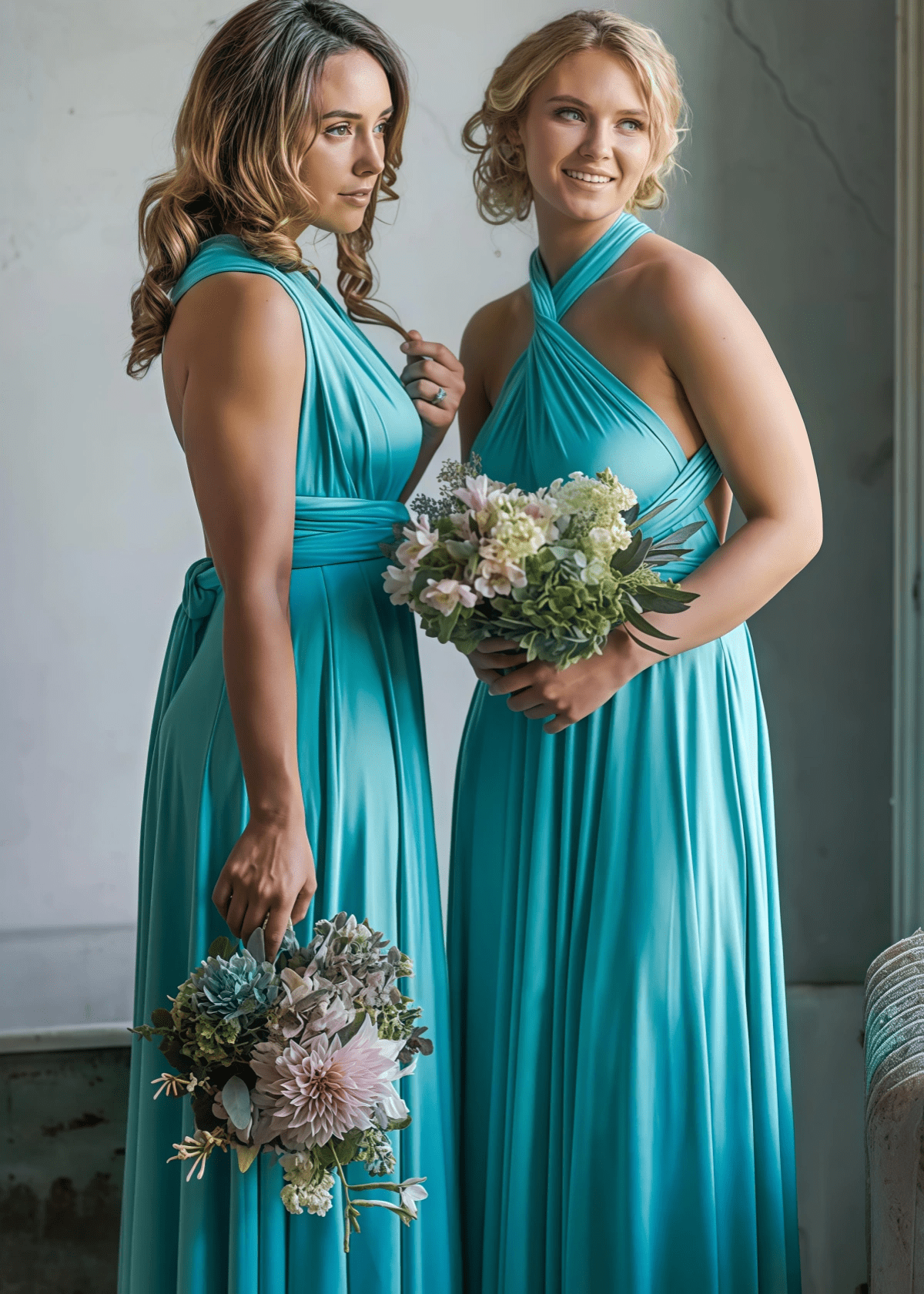 Bertha | A - Line Backless Infinty Green Chiffon Maxi Bridesmaid Dress with Sleeveless - Green - PROMDRESS Club