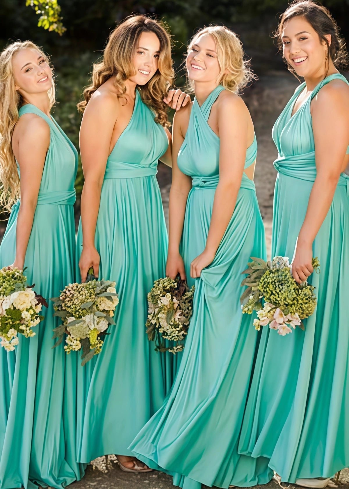 Bertha | A - Line Backless Infinty Green Chiffon Maxi Bridesmaid Dress with Sleeveless - Green - PROMDRESS Club