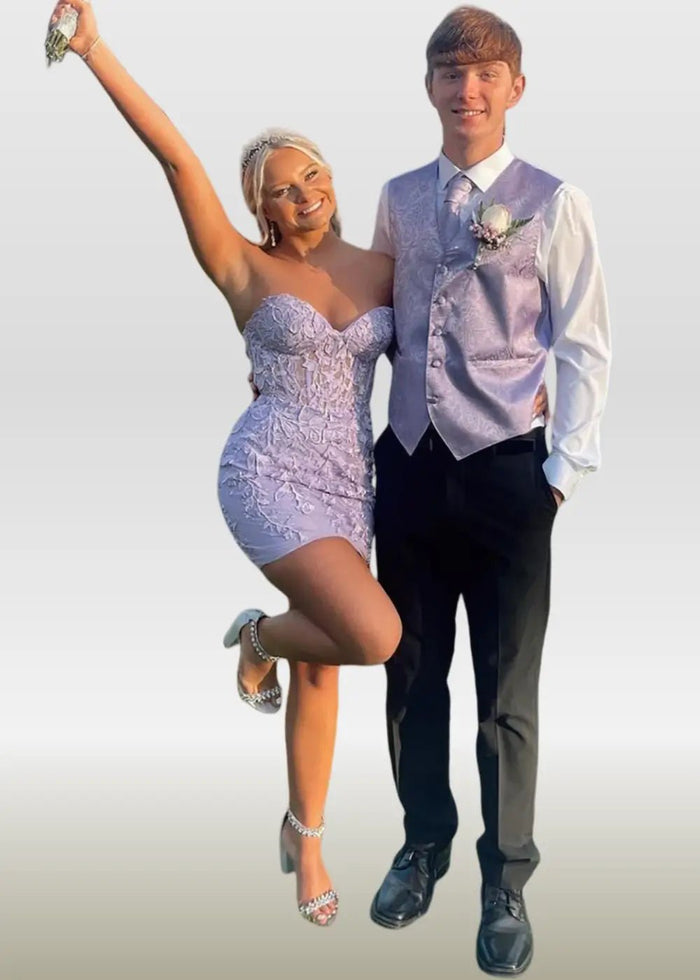 Mildred |Bodycon Sweetheart Corset Dress Pink Lace Homecoming Dress with Appliques - Red - PromDressClub