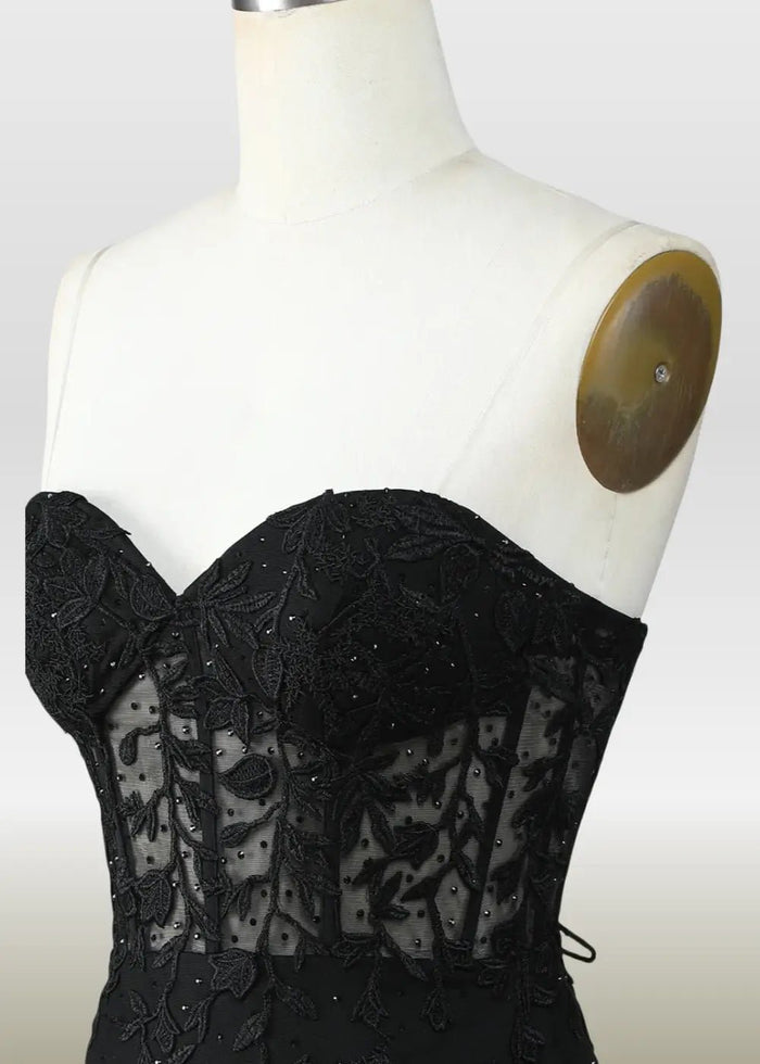 Mildred |Bodycon Sweetheart Corset Dress Pink Lace Homecoming Dress with Appliques - Black - PromDressClub