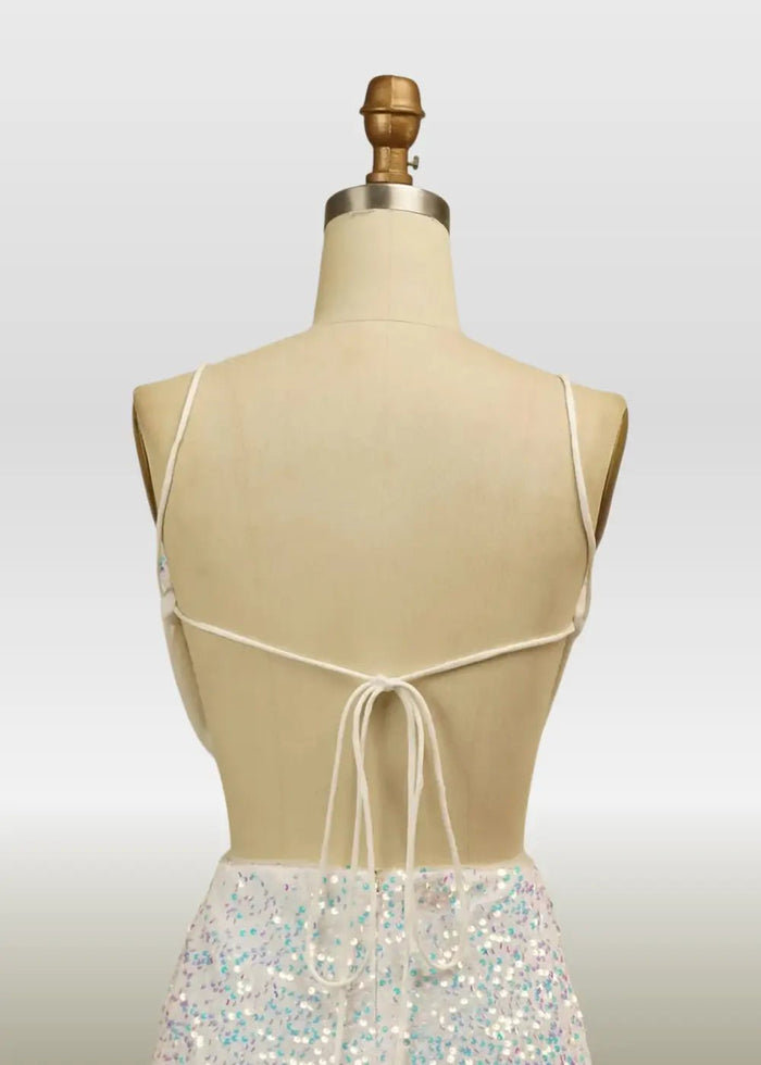 Marian |Bodycon White Square Backless Short/Mini Homecoming Dress with Sparkly Sequins - White - PromDressClub