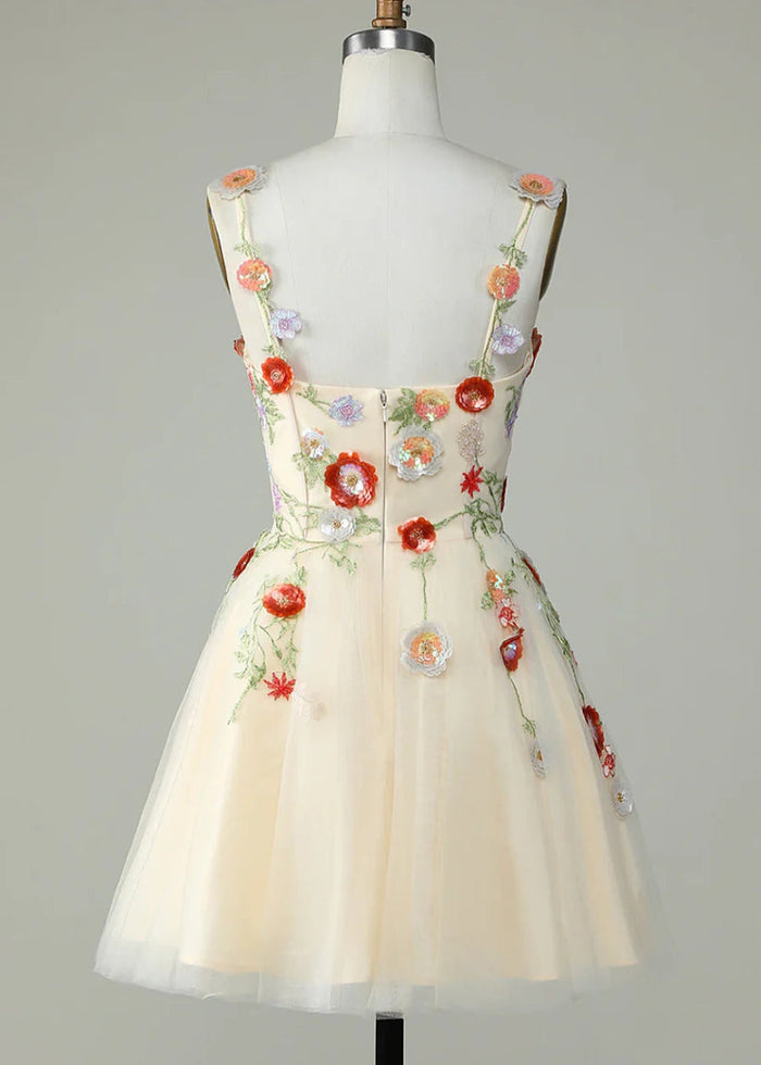 Caliandra | Slay Homecoming Night in a Showstopping Black Corset Dress - Champagne Floral - PromDressClub