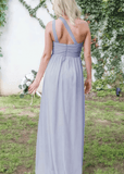 Candice | Simple Boho Backless Dusty Blue Chiffon Maxi Bridesmaid Dress with One Shoulder - Dusty Blue - PROMDRESS Club