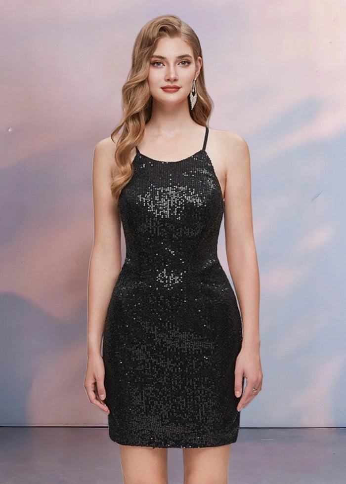 Cassiope | Sparkle Your Homecoming Night: Timeless Black Dress with Sequin Magic - Black - PromDressClub