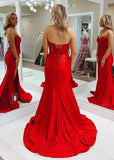 Catherine | Stunning Red Beaded Strapless Mermaid Formal Dress – Perfect for Glamorous Events - Red - PromDressClub