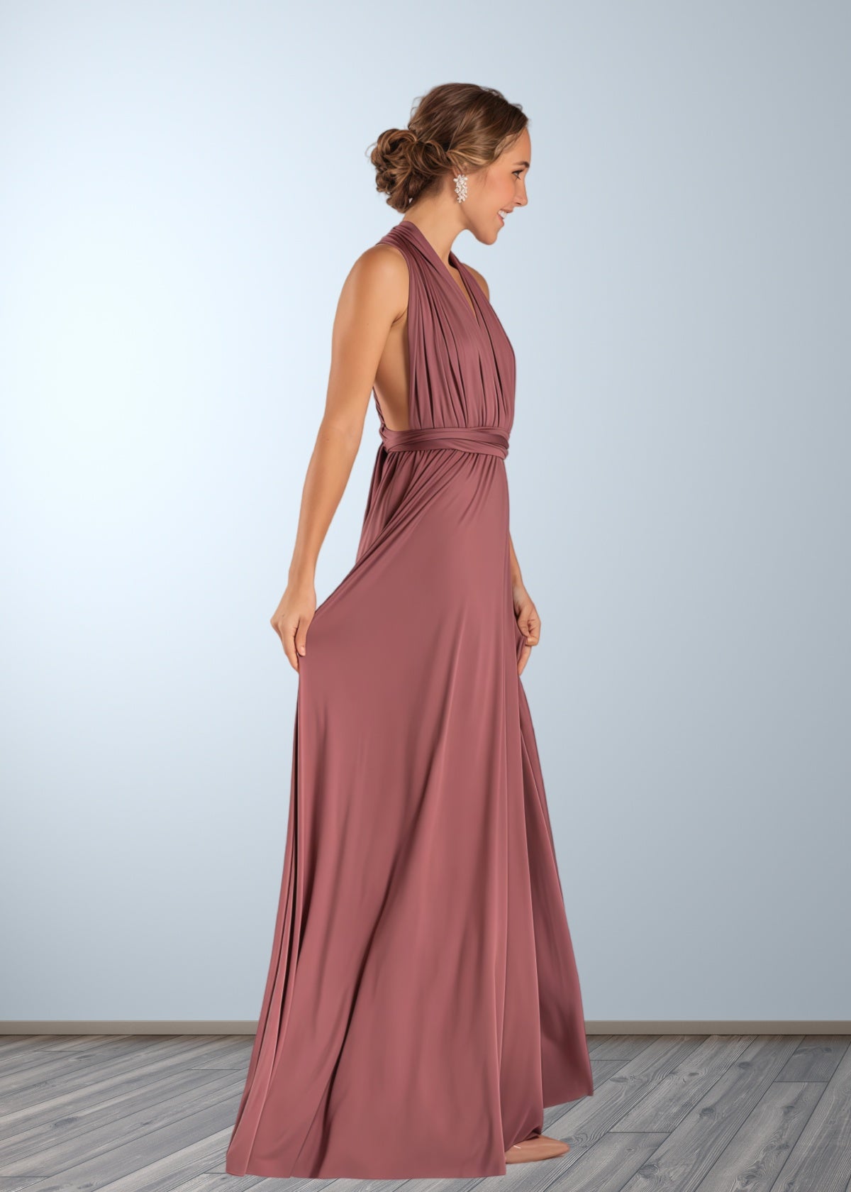 Cathy | Chic Infinity Dusty Rose Chiffon Maxi Bridesmaid Dress with Convertibl - Dusty Rose - PROMDRESS Club