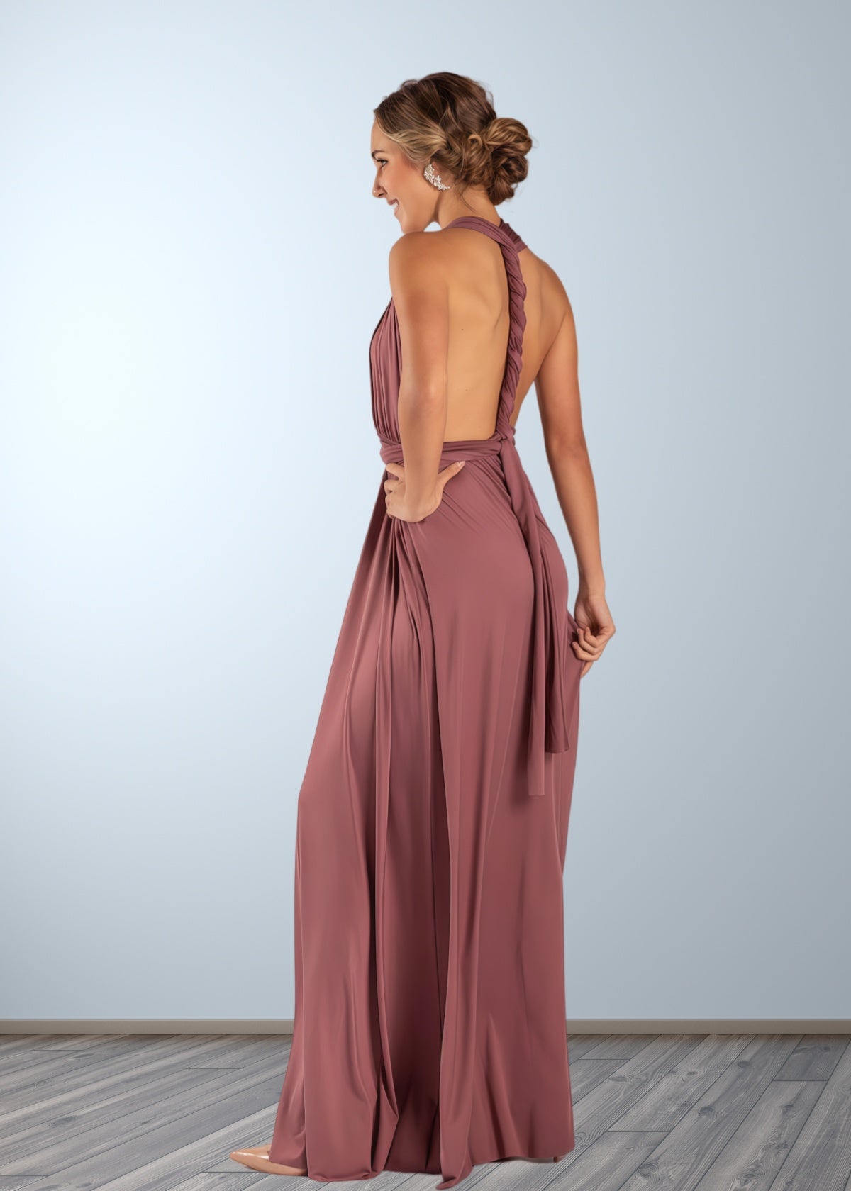 Cathy | Chic Infinity Dusty Rose Chiffon Maxi Bridesmaid Dress with Convertibl - Dusty Rose - PROMDRESS Club