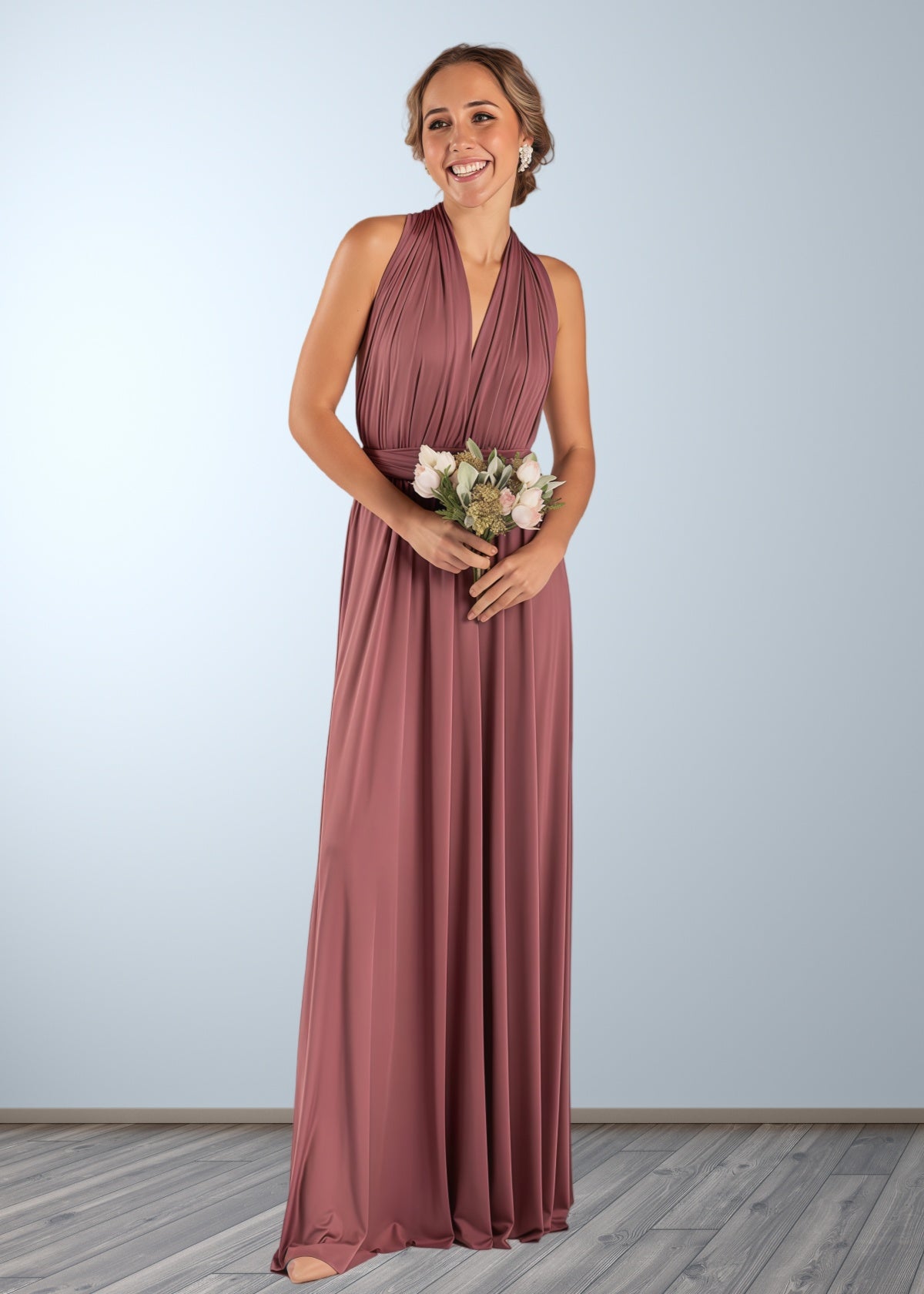 Cathy | Chic Infinity Dusty Rose Chiffon Maxi Bridesmaid Dress with Convertibl - Dusty Rose - PROMDRESS Club